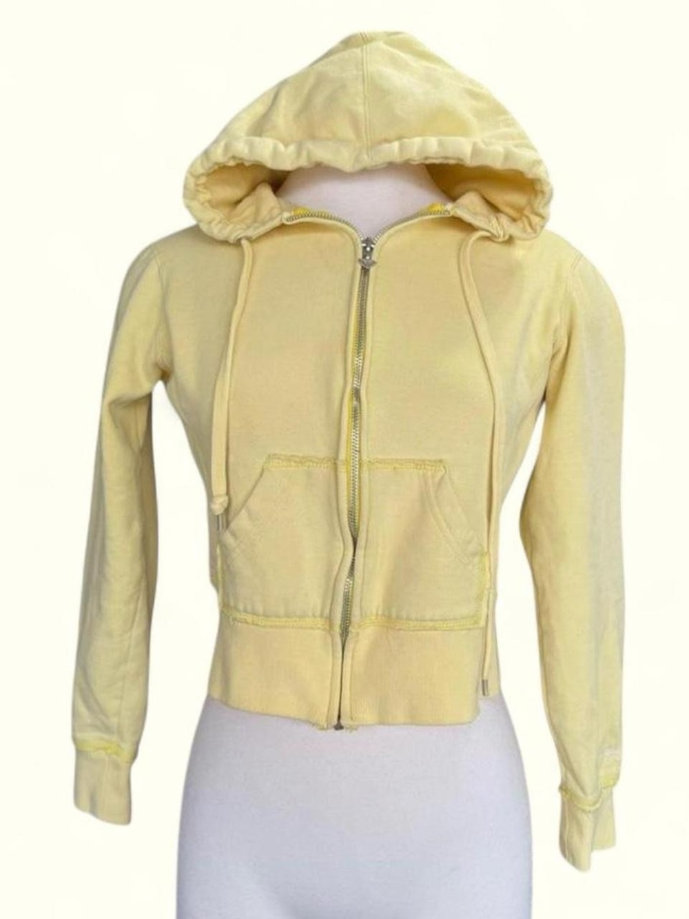 Roxy 2000s Y2K RARE Yellow Zip-Front Hoodie with Distressed Details- Small